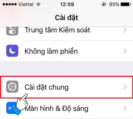 Chọn Cài đặt chung trong cài đặt Chọn Cài đặt chung trong cài đặt